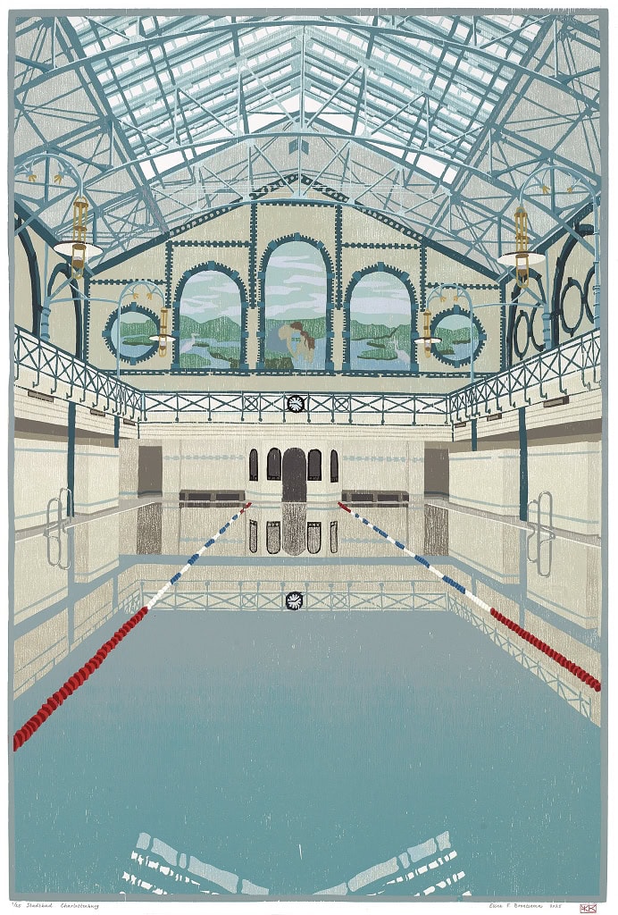 k-Eline Brontsema - Stadtbad Charlottenburg - 2025 - houtsnede - 71,1 x 47,5 cm Stadtbad Charlottenburg
